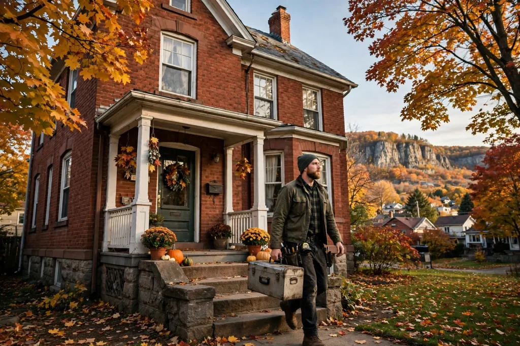Home Handyman outside a brick century home in Hamilton, Ontario